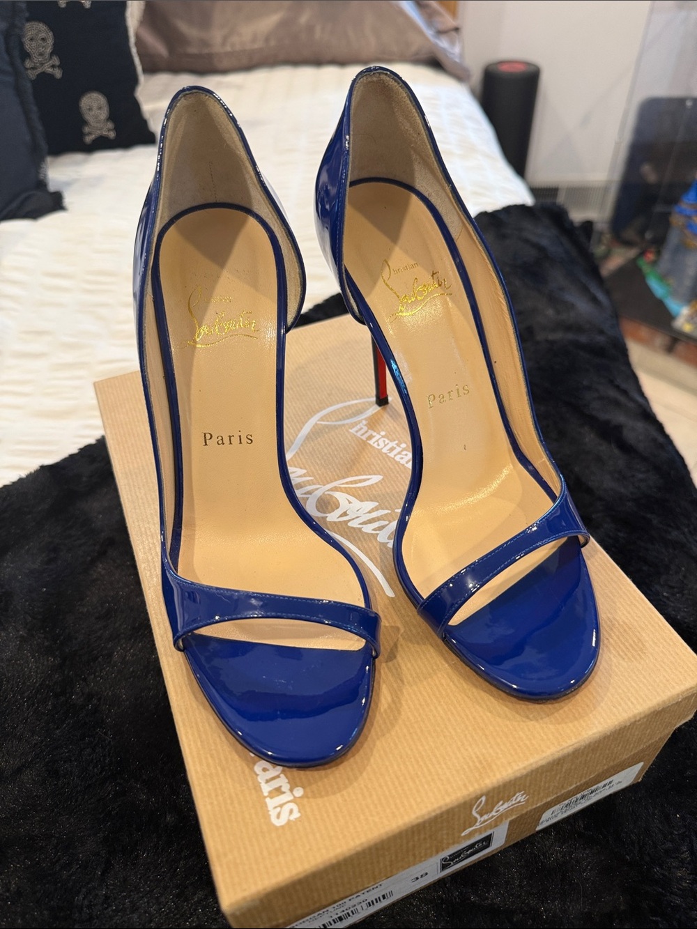 Christian Louboutin Patent Leather Open-Toe Pumps in Neptune